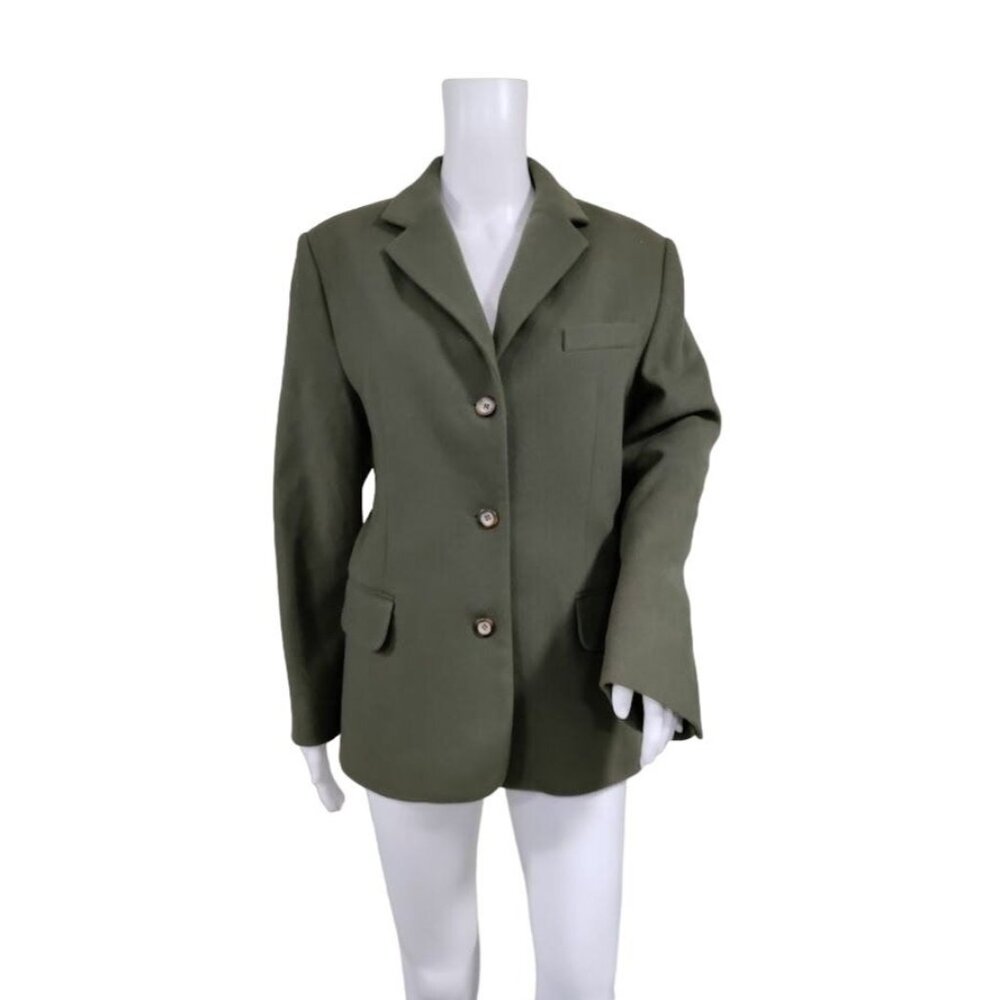 VINTAGE 90's L.L. Bean Cashmere Wool Blazer Jacket Forest Green Size 12P - Picture 2 of 16